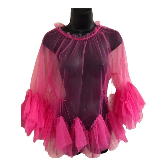 Maeve style Pink sheer tulle‎ blouse tunic mini dress top size Large new - Picture 6 of 15